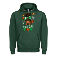 Sports Green Basketball Mom Afro Messy Bun Zipper Hoodie - texasbilliewilder