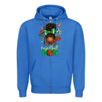 True Royal Basketball Mom Afro Messy Bun Zipper Hoodie - texasbilliewilder