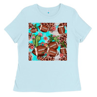 Baby Blue football leopard cactus seamless pattern Ladies Tee - JahusDesignShop
