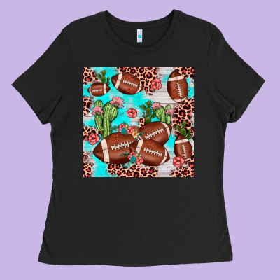 Football Leopard Cactus Seamless Pattern Ladies Tee Designed By Jahusdesignshop
