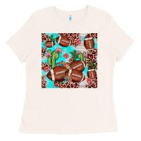 Bone football leopard cactus seamless pattern Ladies Tee - JahusDesignShop