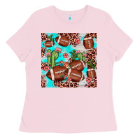 Bubblegum Pink football leopard cactus seamless pattern Ladies Tee - JahusDesignShop