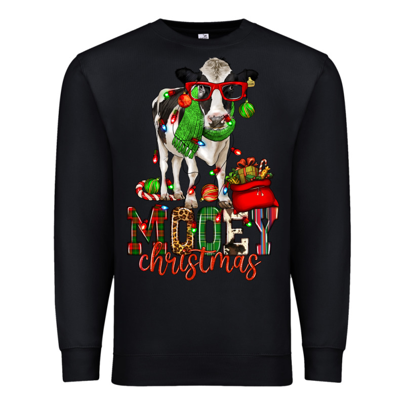 Mooey Christmas Holstein Cow Premium Sweatshirt by CowGirlArtShop | Teevron