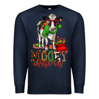 Navy mooey christmas holstein cow Premium Sweatshirt - CowGirlArtShop