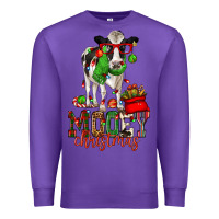 Purple mooey christmas holstein cow Premium Sweatshirt - CowGirlArtShop
