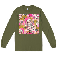 Army Green christmas cake and pink mug seamless pattern bbs Long Sleeve Tee - BundleAndBundleShop