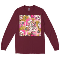 Burgundy christmas cake and pink mug seamless pattern bbs Long Sleeve Tee - BundleAndBundleShop