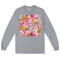 Heather Grey christmas cake and pink mug seamless pattern bbs Long Sleeve Tee - BundleAndBundleShop
