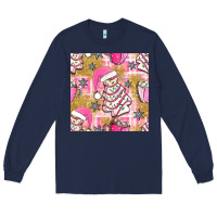 Navy christmas cake and pink mug seamless pattern bbs Long Sleeve Tee - BundleAndBundleShop