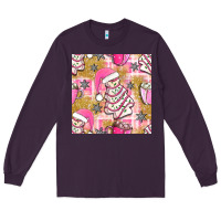 Plum christmas cake and pink mug seamless pattern bbs Long Sleeve Tee - BundleAndBundleShop