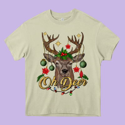 Oh Deer Christmas Heavy Core Tee Designed By Bundleandbundleshop