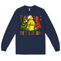 Navy tis' the season softball christmas cakes bbs Long Sleeve Tee - BundleAndBundleShop