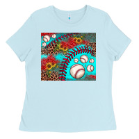 Baby Blue baseball leopard turquoise sunflower Ladies Tee - JahusDesignShop