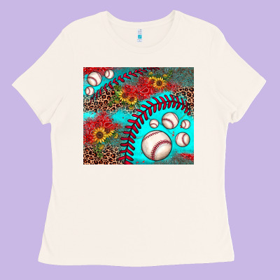 Baseball Leopard Turquoise Sunflower Ladies Tee Designed By Jahusdesignshop