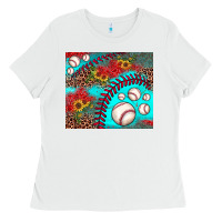 White baseball leopard turquoise sunflower Ladies Tee - JahusDesignShop