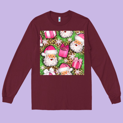 Christmas Santa Claus And Gift Box Seamless Pattern Bbs Long Sleeve Tee Designed By Bundleandbundleshop
