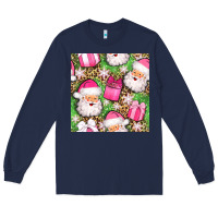 Navy christmas santa claus and gift box seamless pattern bbs Long Sleeve Tee - BundleAndBundleShop