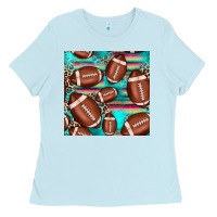 Baby Blue football leopard turquoise seamless pattern Ladies Tee - JahusDesignShop