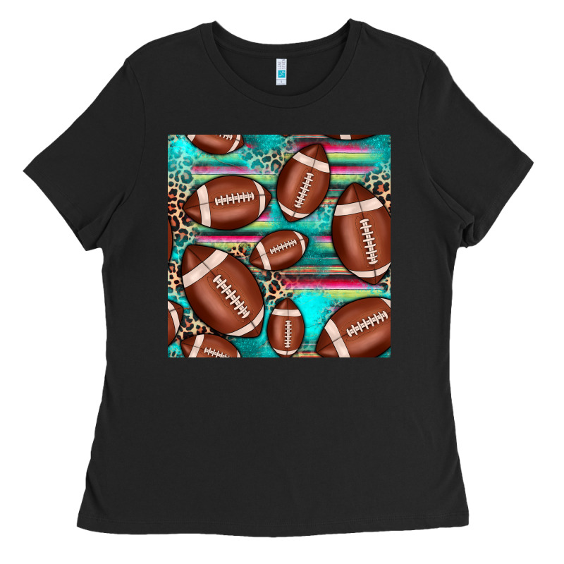 Football Leopard Turquoise Seamless Pattern Ladies Tee by JahusDesignShop | Teevron
