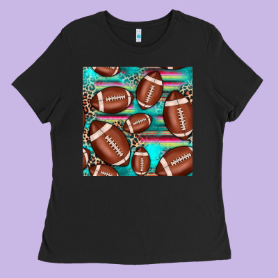 Football Leopard Turquoise Seamless Pattern Ladies Tee Designed By Jahusdesignshop
