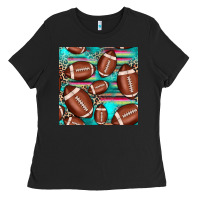 Black football leopard turquoise seamless pattern Ladies Tee - JahusDesignShop