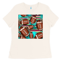 Bone football leopard turquoise seamless pattern Ladies Tee - JahusDesignShop