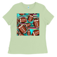 Matcha football leopard turquoise seamless pattern Ladies Tee - JahusDesignShop