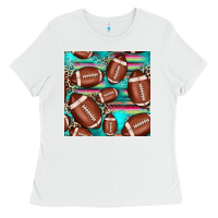 White football leopard turquoise seamless pattern Ladies Tee - JahusDesignShop