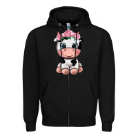 Black cute cow Zipper Hoodie - texasbilliewilder