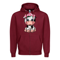 Burgundy cute cow Zipper Hoodie - texasbilliewilder