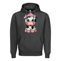 Charcoal Heather cute cow Zipper Hoodie - texasbilliewilder