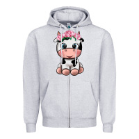 Heather Grey cute cow Zipper Hoodie - texasbilliewilder