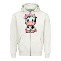 Oatmeal Heather cute cow Zipper Hoodie - texasbilliewilder