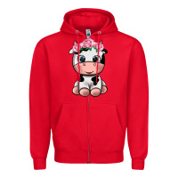 Red cute cow Zipper Hoodie - texasbilliewilder