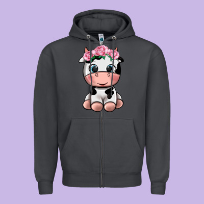 Cute Cow Zipper Hoodie Designed By Texasbilliewilder