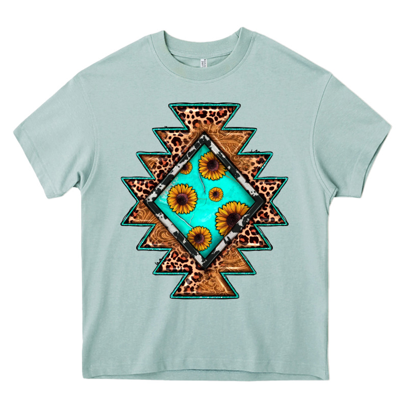 Aztec Leopard Turquoise Sunflower Heavy Core Tee by JahusDesignShop | Teevron