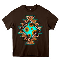 Chocolate Brown aztec leopard turquoise sunflower Heavy Core Tee - JahusDesignShop