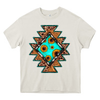 Cream aztec leopard turquoise sunflower Heavy Core Tee - JahusDesignShop