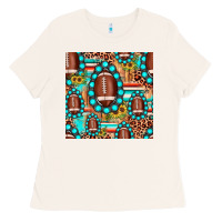 Bone football leopard turquoise gemstone sunflower seamless pattern Ladies Tee - JahusDesignShop
