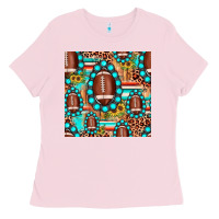 Bubblegum Pink football leopard turquoise gemstone sunflower seamless pattern Ladies Tee - JahusDesignShop