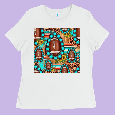 Football Leopard Turquoise Gemstone Sunflower Seamless Pattern Ladies Tee Designed By Jahusdesignshop