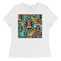 White football leopard turquoise gemstone sunflower seamless pattern Ladies Tee - JahusDesignShop