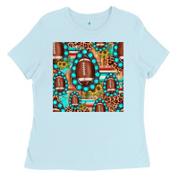 Baby Blue football leopard turquoise gemstone sunflower seamless pattern Ladies Tee - JahusDesignShop