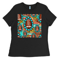 Black football leopard turquoise gemstone sunflower seamless pattern Ladies Tee - JahusDesignShop