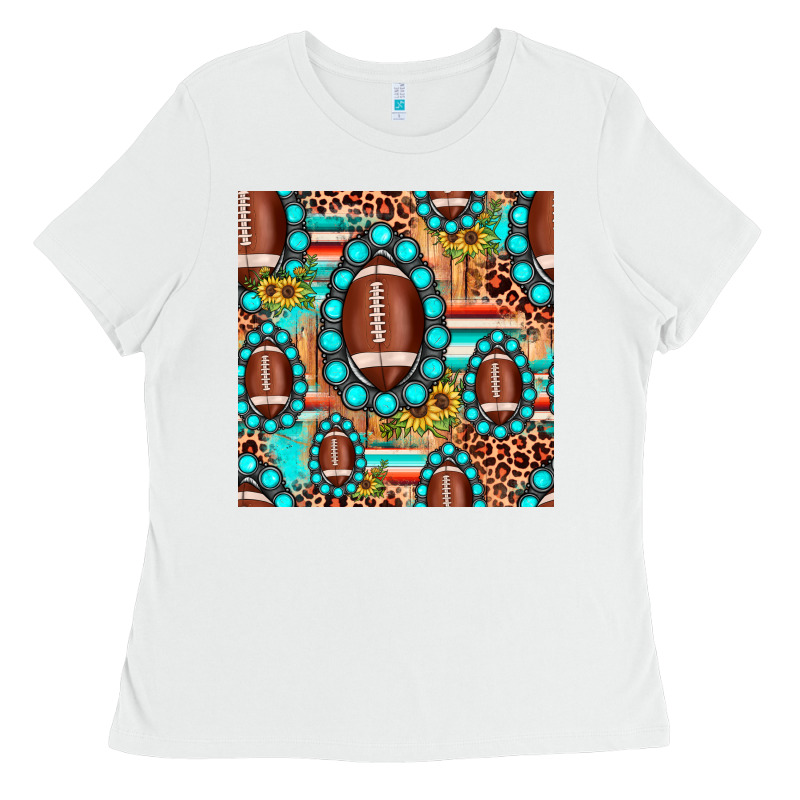 Football Leopard Turquoise Gemstone Sunflower Seamless Pattern Ladies Tee by JahusDesignShop | Teevron
