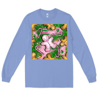Colony Blue christmas smile gingerbread cookie seamless pattern bbs Long Sleeve Tee - BundleAndBundleShop