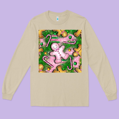Christmas Smile Gingerbread Cookie Seamless Pattern Bbs Long Sleeve Tee Designed By Bundleandbundleshop