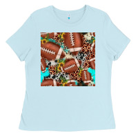 Baby Blue football leopard turquoise cowhide sunflower seamless pattern Ladies Tee - JahusDesignShop