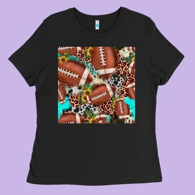 Football Leopard Turquoise Cowhide Sunflower Seamless Pattern Ladies Tee Designed By Jahusdesignshop