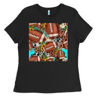 Black football leopard turquoise cowhide sunflower seamless pattern Ladies Tee - JahusDesignShop
